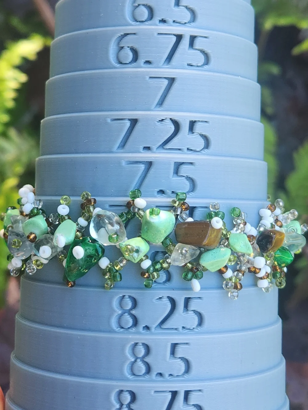 VTG Artisan Handmade Beaded Cluster Cuff Bracelet Earthy Green Stone Chip Boho